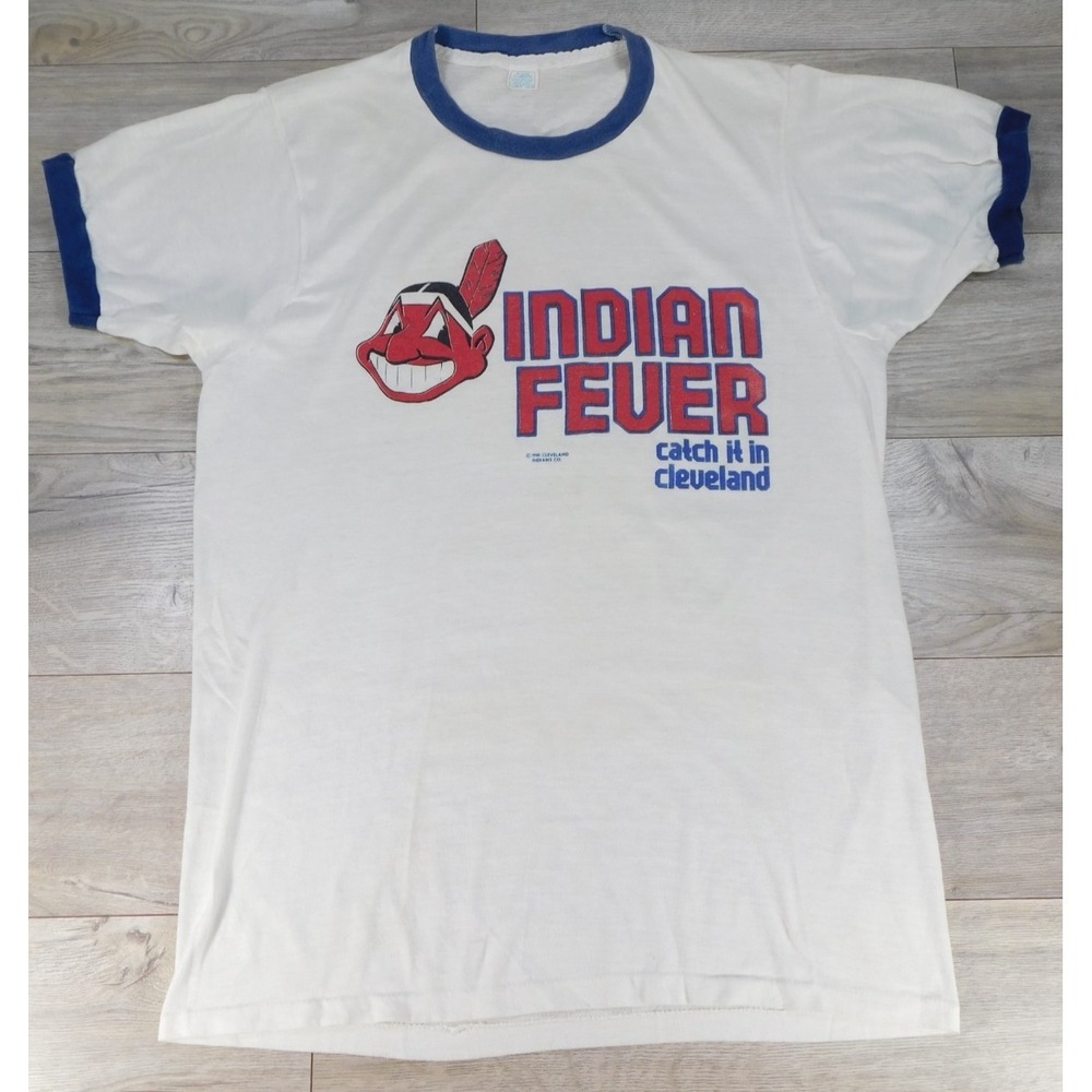 Vintage Cleveland Indians Chief Wahoo Indian Fever Ringer Tee XL 50/50 USA